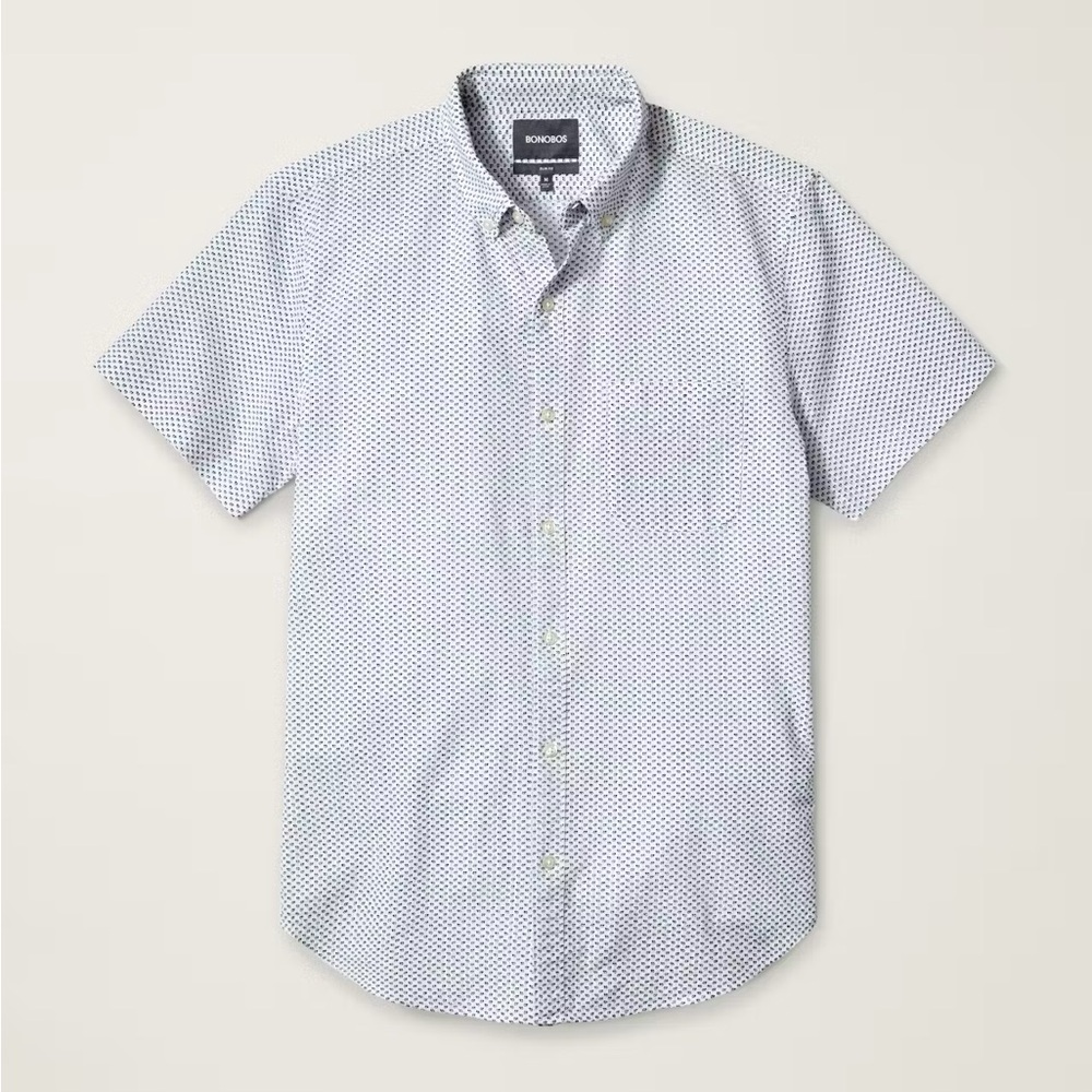 Bonobos Men’s XS White Seersucker Duane Flower Short Sleeve Tailored Fit Shirt